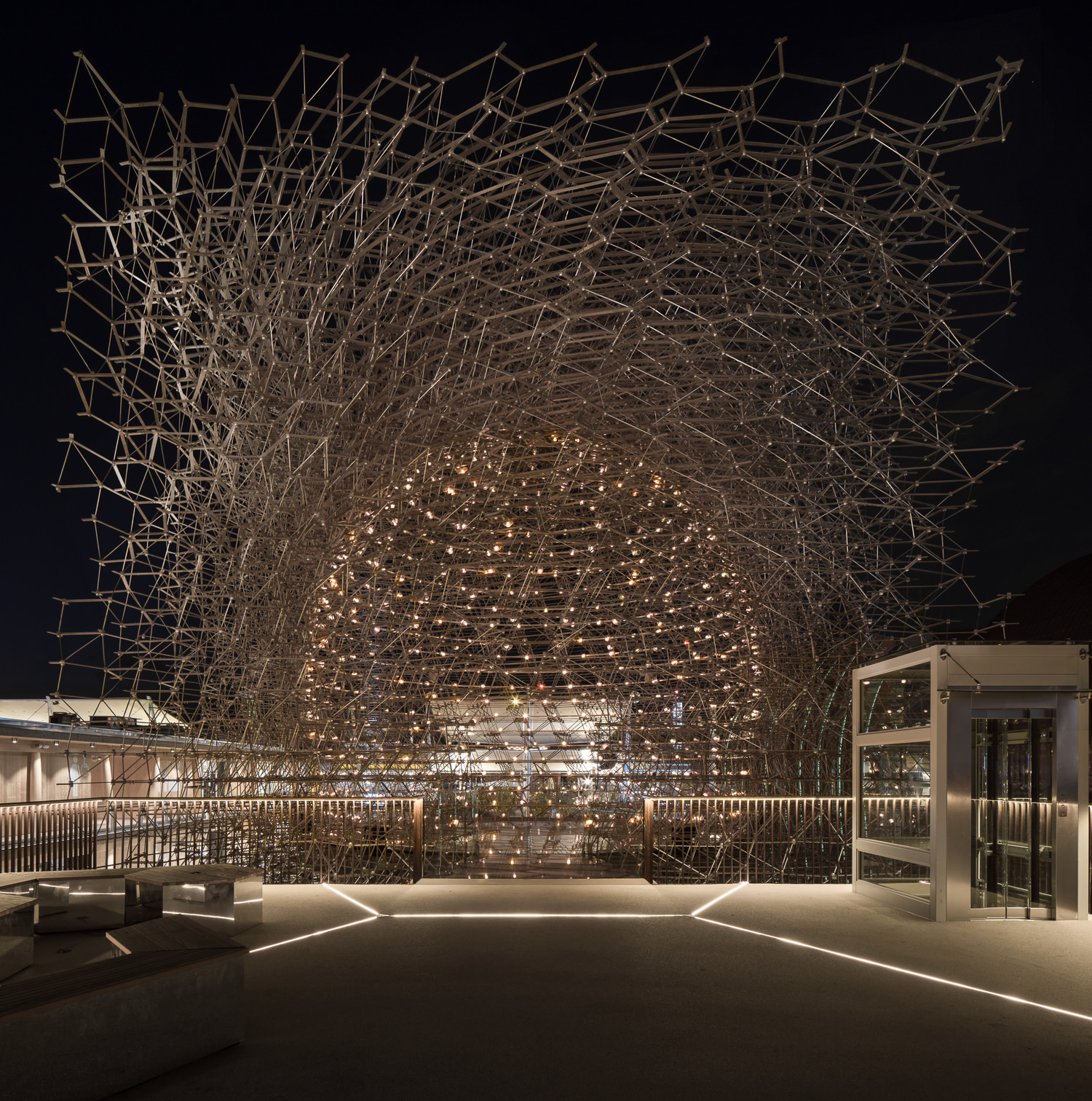 uk pavilion at night, milan expo, mark hadden architecture photographer